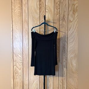 Love Poem Black Off-Shoulder Ribbed Bodycon Dress